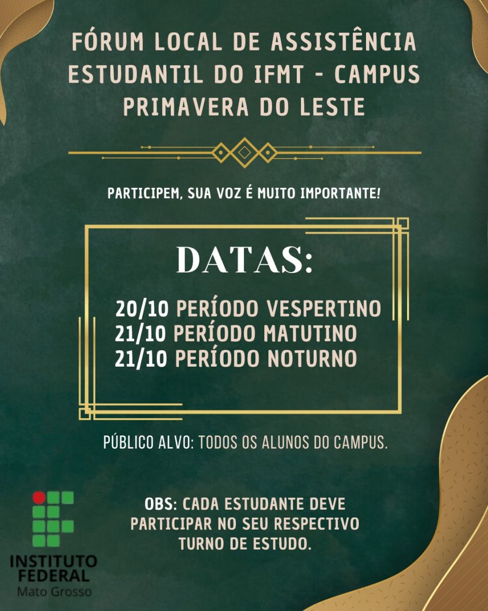 Fórum Local de Assistência Estudantil do IFMT 2025 - Campus Primavera do Leste