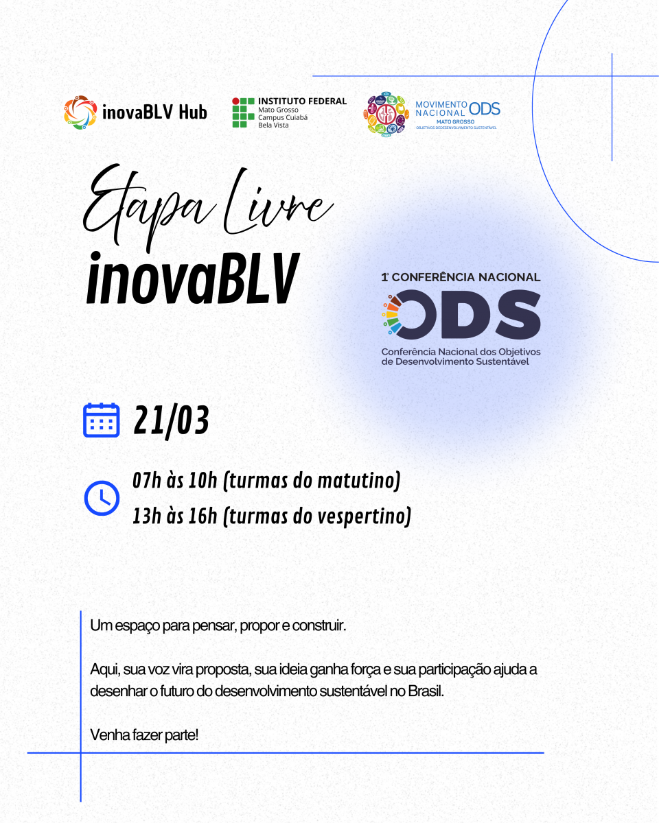 VESPERTINO       Etapa Livre inovaBLV da 1ª Conferência Nacional dos ODS