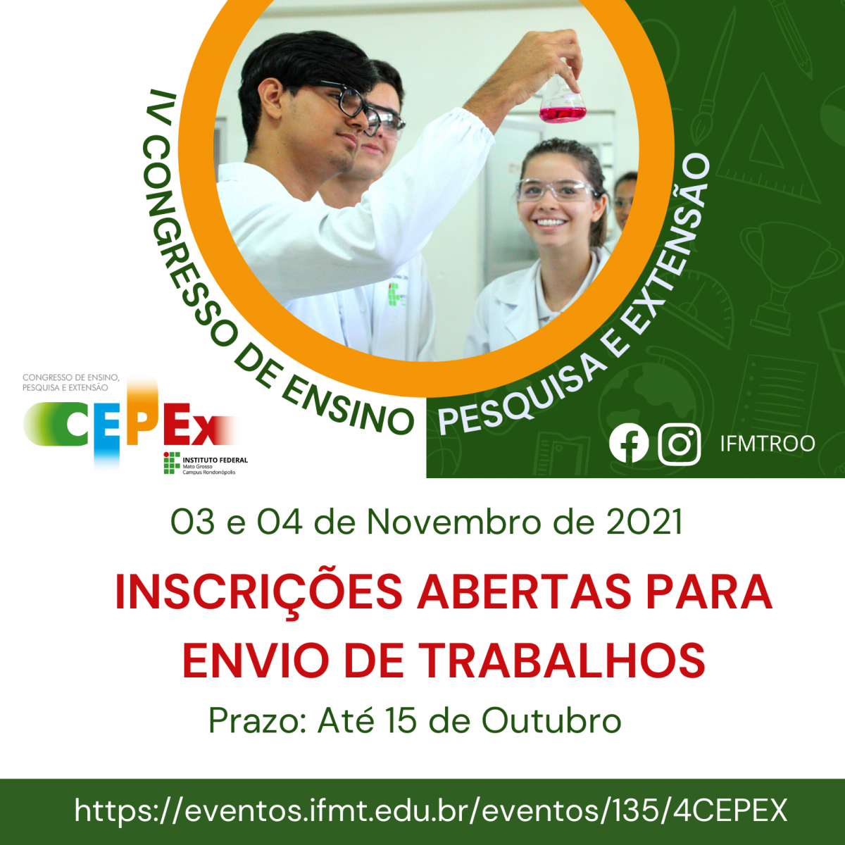 IFMT Rondonópolis realizará nos dias 03 e 04 de novembro o IV Congresso de Ensino, Pesquisa e Extensão (CEPEx)